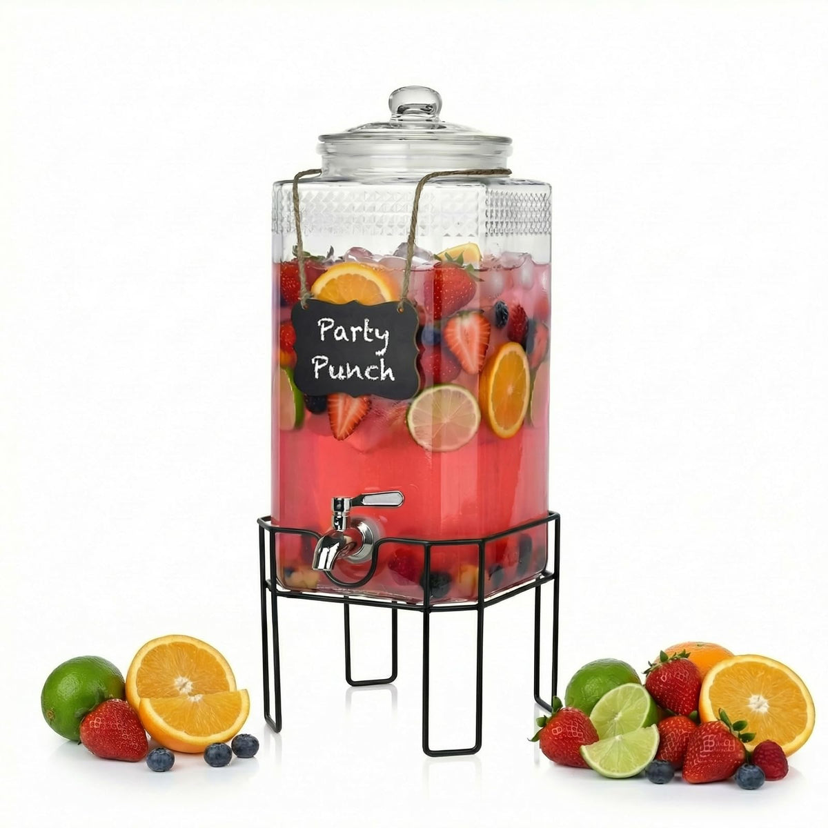 2 Gallon Glass Drink Dispenser with Stand and Glass Lid M38439