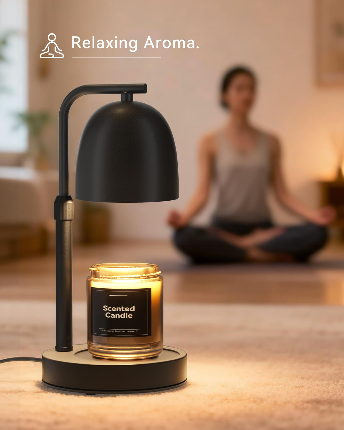 Black Adjustable Height Dimmable Candle Warmer Lamp with Timer U721809
