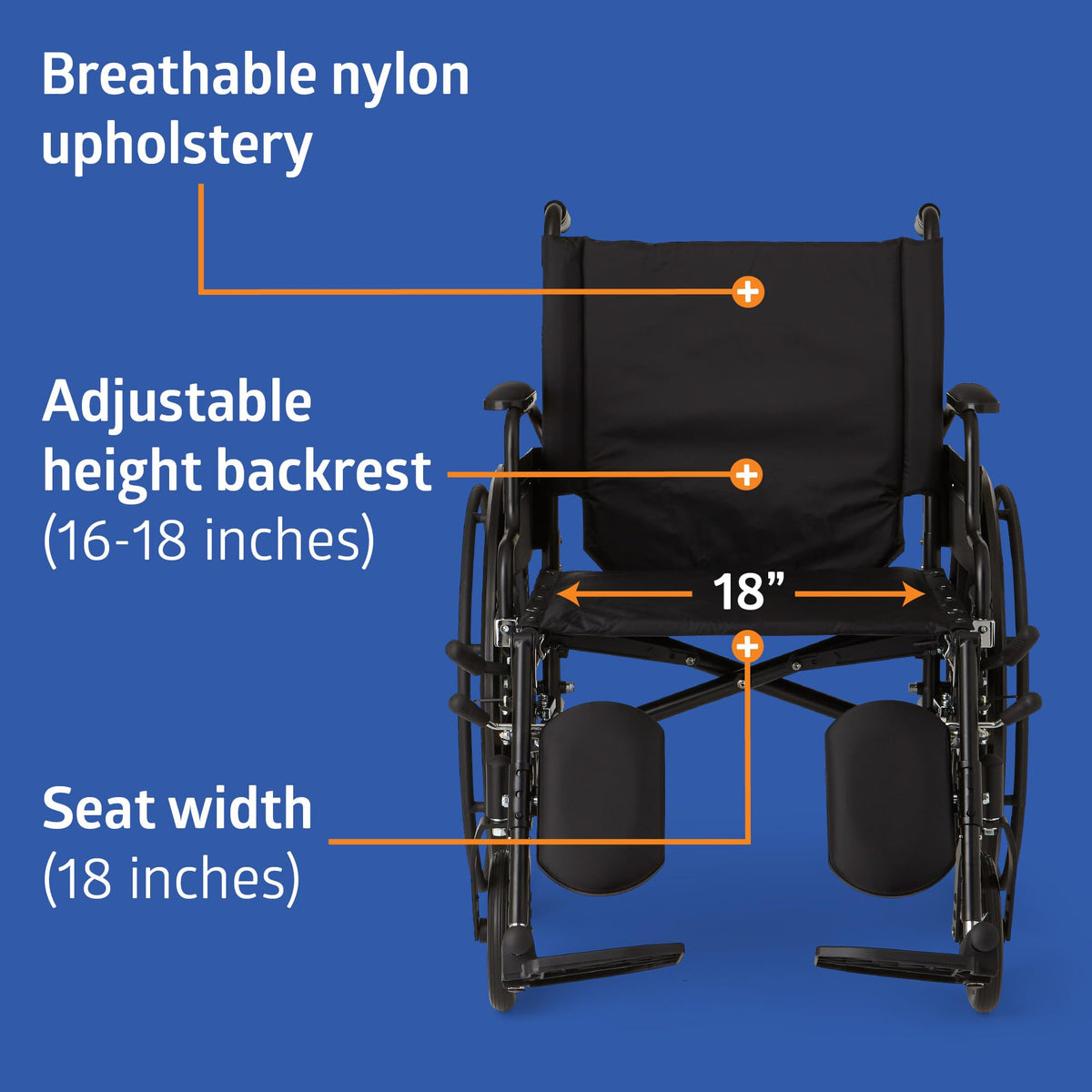 Lightweight Wheelchair with 18" Wide Seat and 300 lb. Weight Capacity U114
