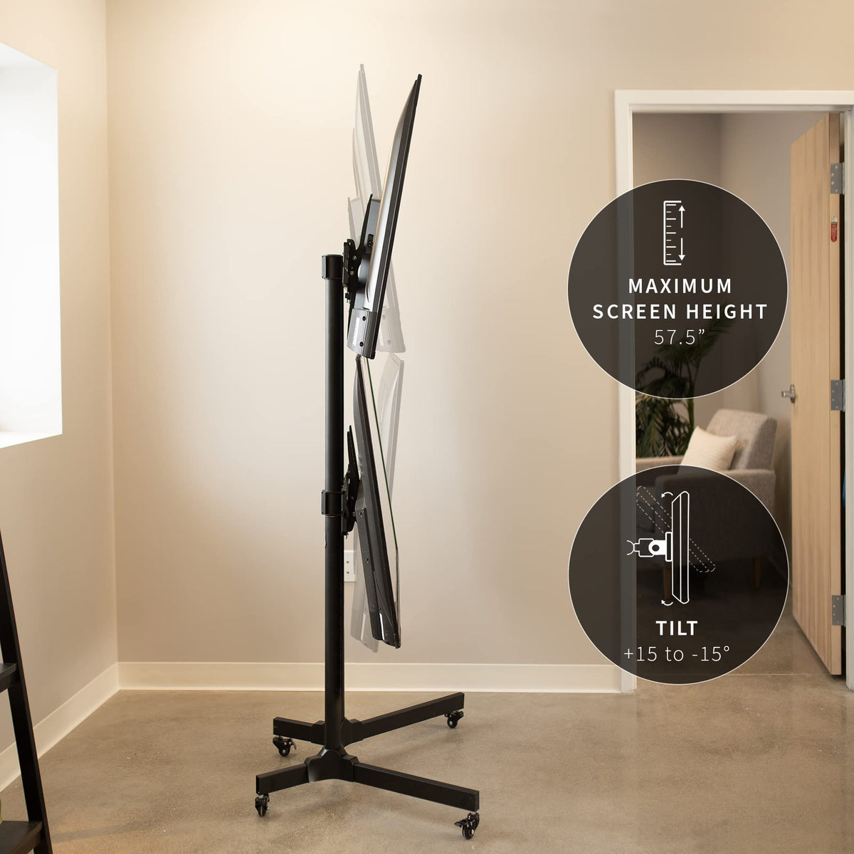 Mobile TV Cart for 32 to 65 inch Dual Screens, Rolling Stand with Locking Wheels, Black F77240
