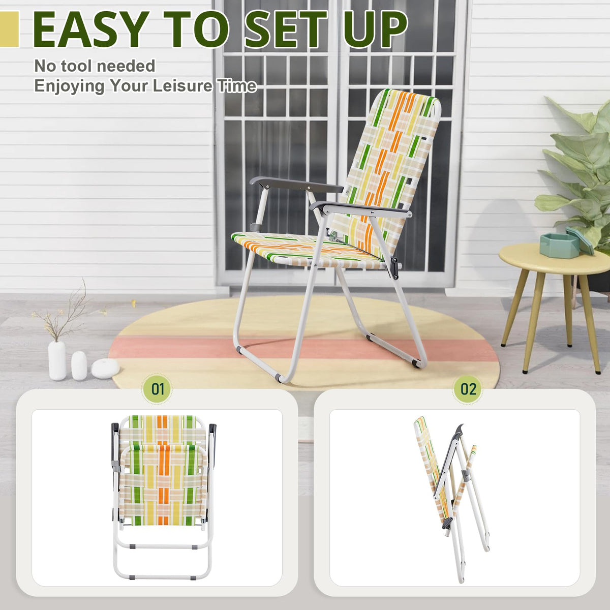 Yellow & Green Webbed Lawn Chairs Set of 2 J67140