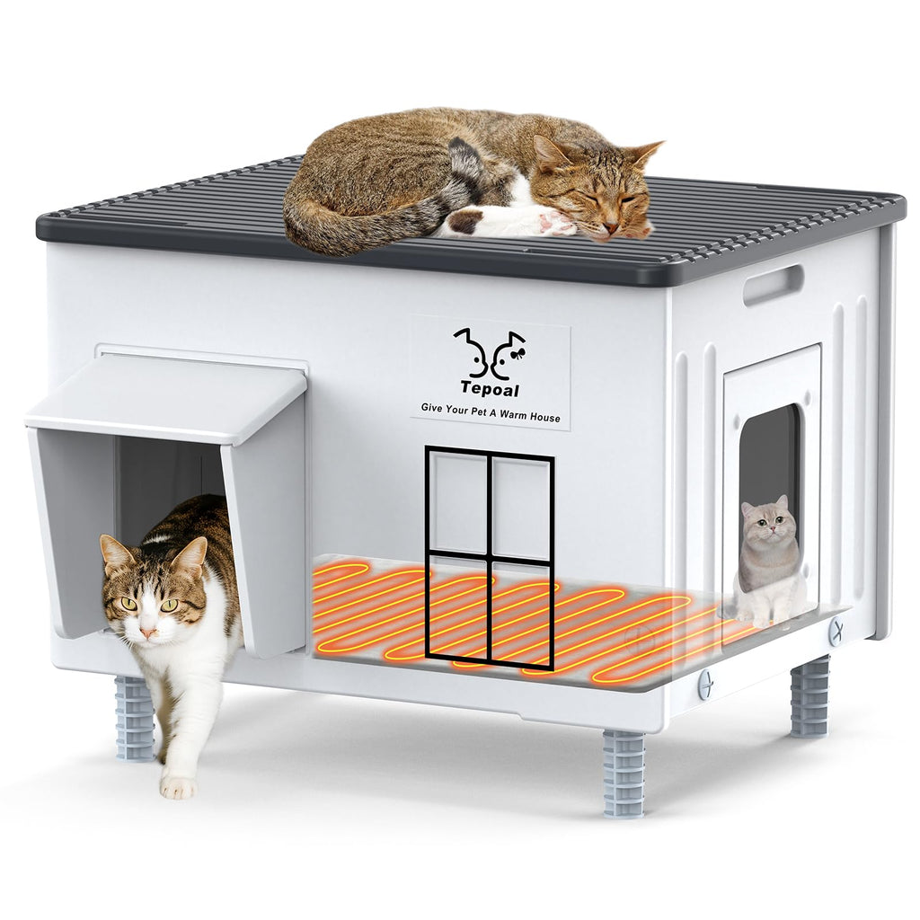 Large 100% Weatherproof Heated Outdoor Cat House with Escape Door R1105