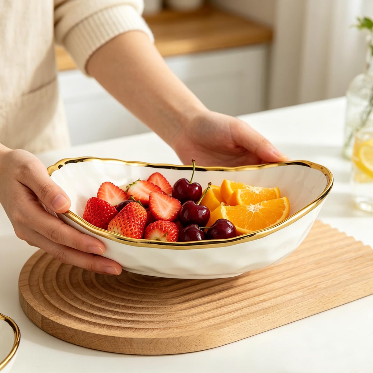 3 Tier Ceramic Fruit Bowl with Metal Stand Y63627