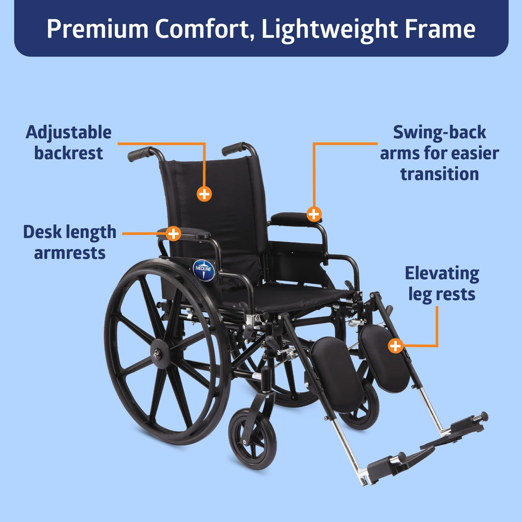 Lightweight Wheelchair with 18" Wide Seat and 300 lb. Weight Capacity U114