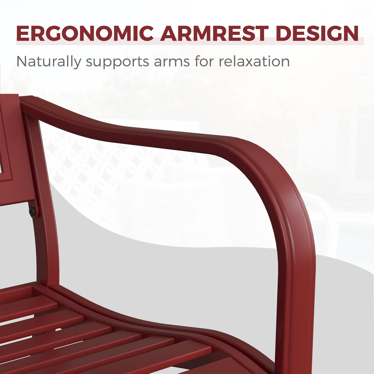 Cherry Red Metal Garden Bench O869