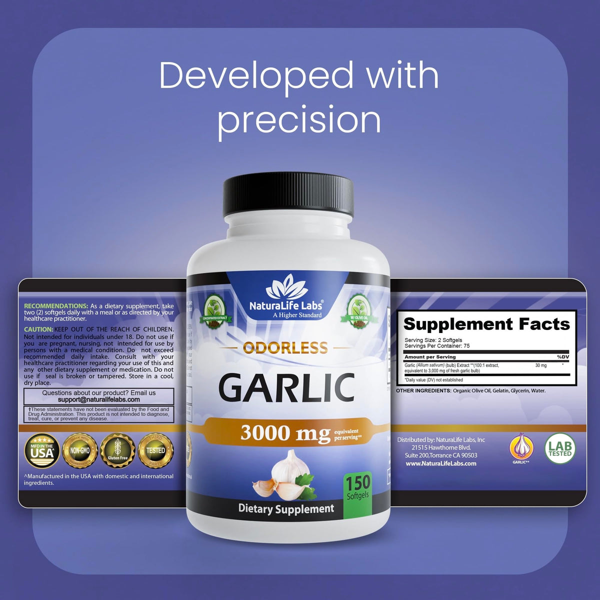 Odorless Garlic 100:1 Extract with Olive Oil 150 Softgels S177998
