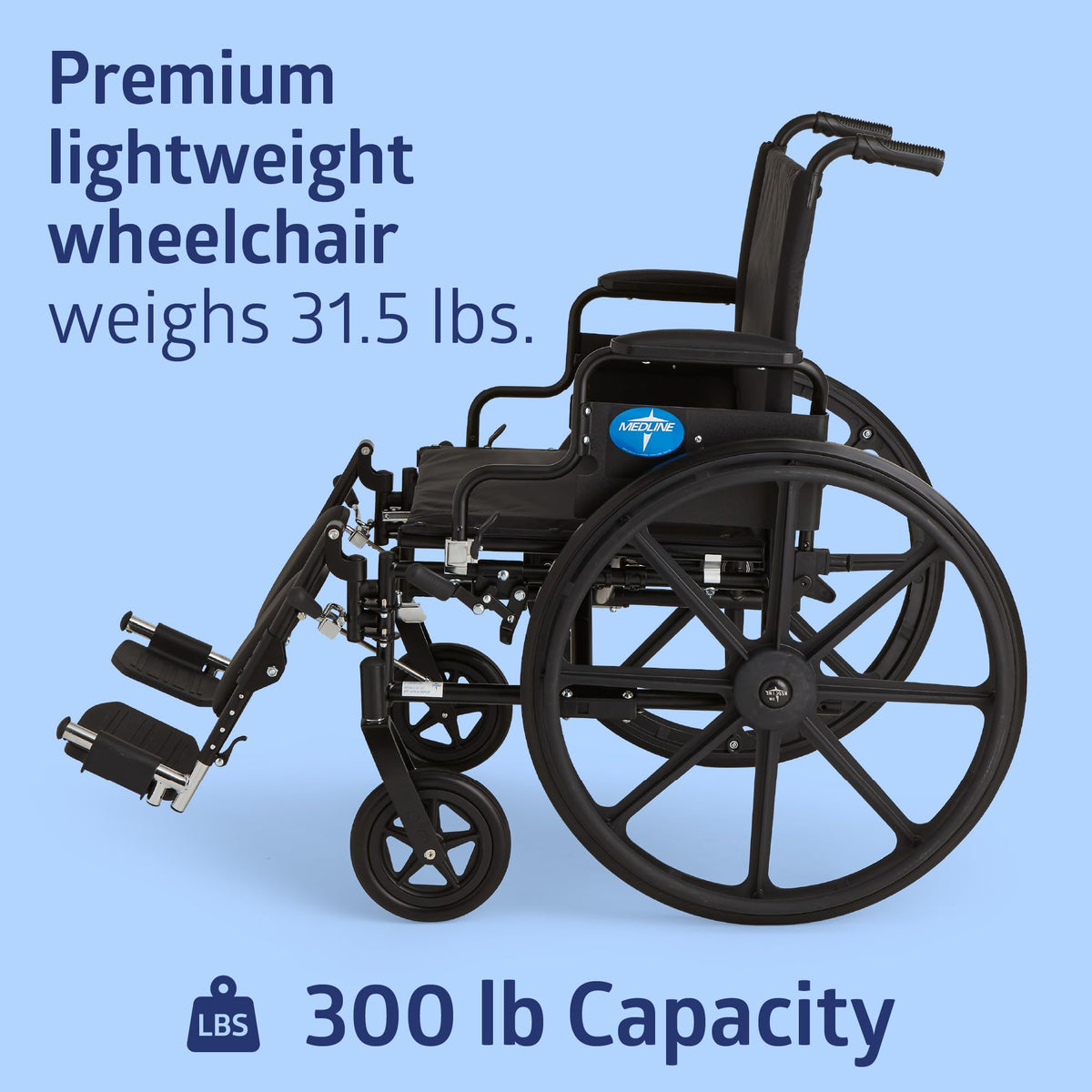 Lightweight Wheelchair with 18" Wide Seat and 300 lb. Weight Capacity U114