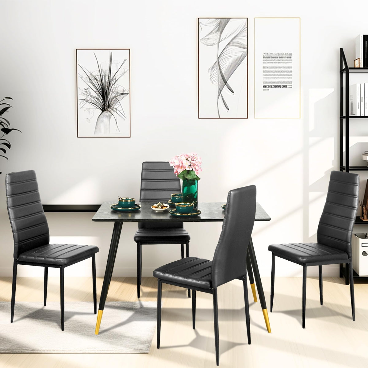 Black PU Dining Chairs Set of 4 Metal Legs I671095