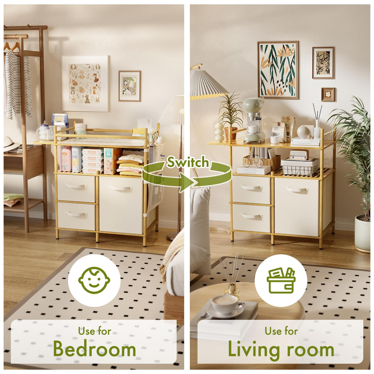 Bamboo Baby Changing Table with 3 Drawers G218