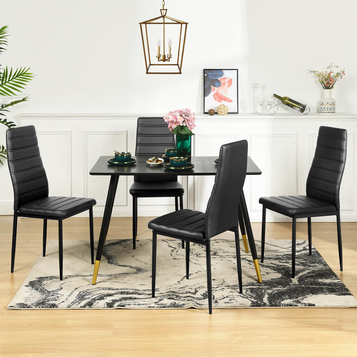 Black PU Dining Chairs Set of 4 Metal Legs I671095