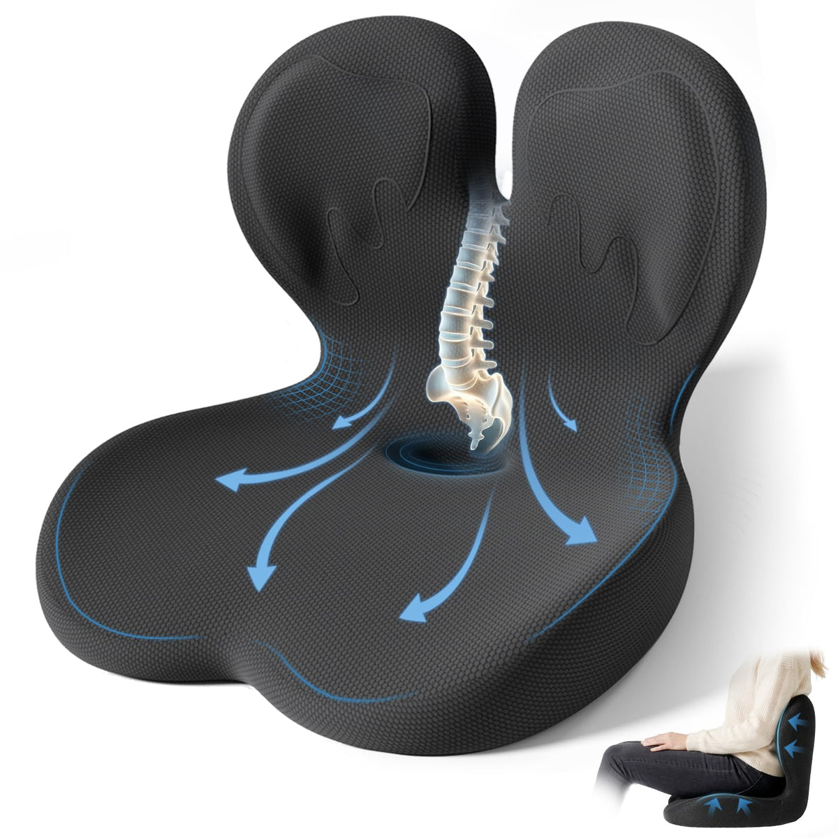 Ergonomic Seat Cushion with Lumbar Support Pillow L548415