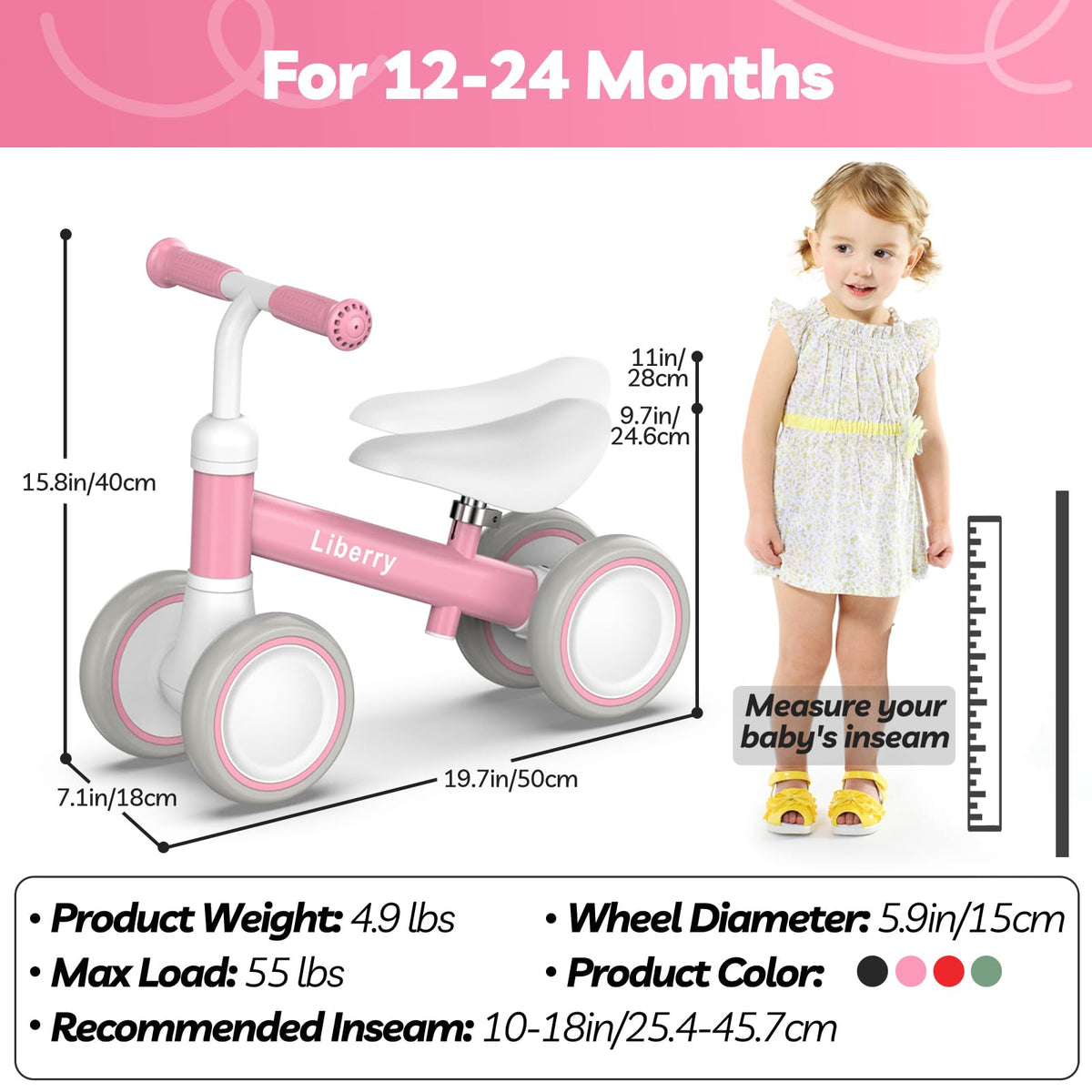 Pink Adjustable Baby Balance Bike L44023