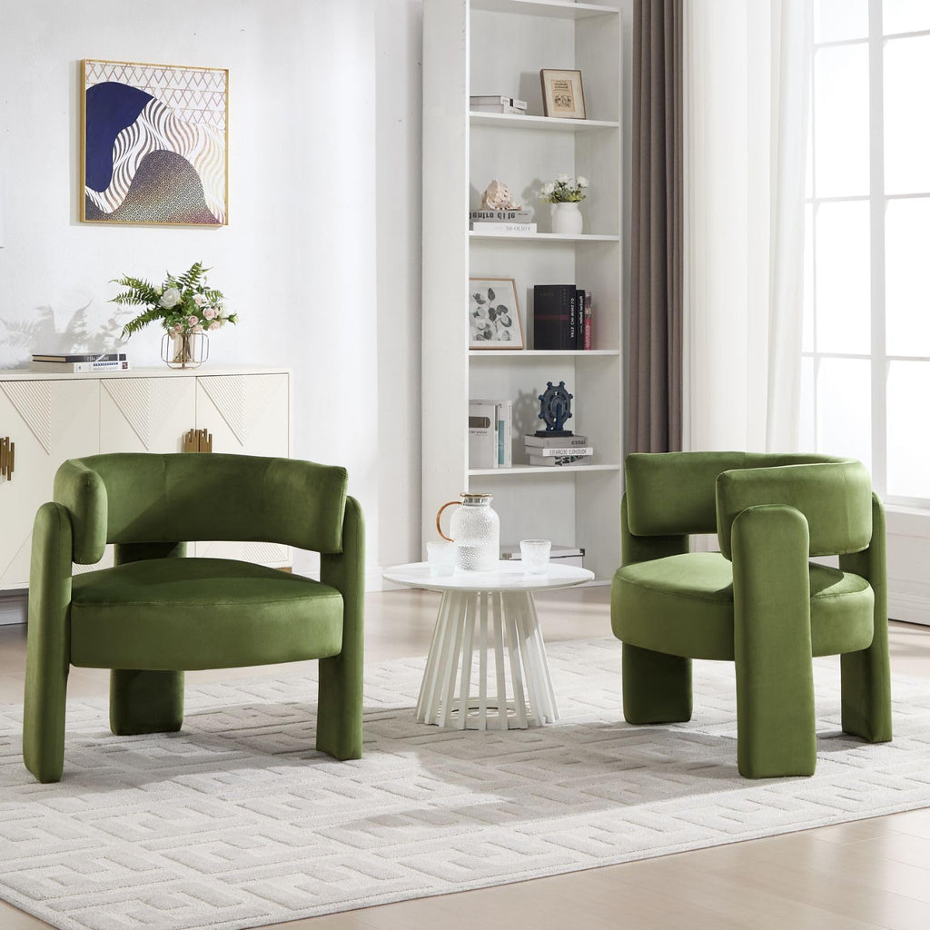 Set of 2 Green Upholstered Accent Chairs with Arms M58510