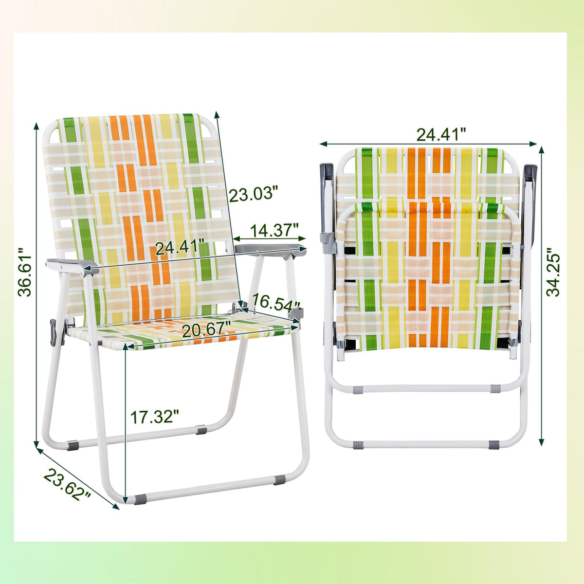 Yellow & Green Webbed Lawn Chairs Set of 2 J67140