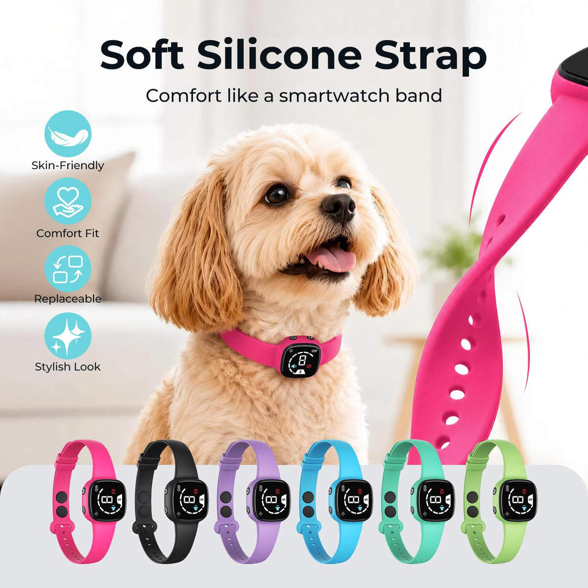 No Bark Collar with Silicone Strap, Pink I363541