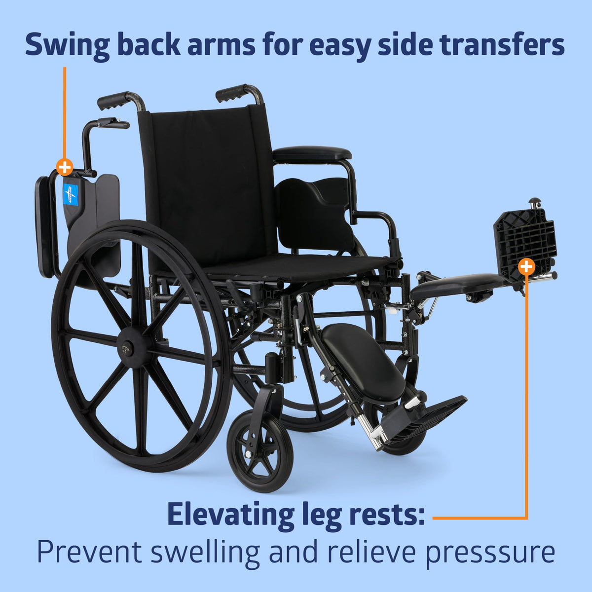 Lightweight Wheelchair with 18" Wide Seat and 300 lb. Weight Capacity U114