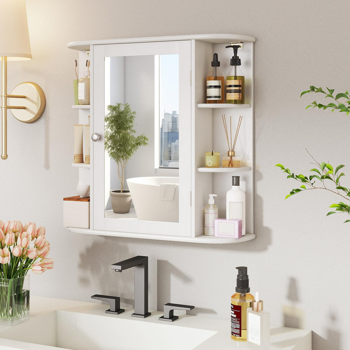 White Wall Mounted Medicine Cabinet with Mirror Z90814