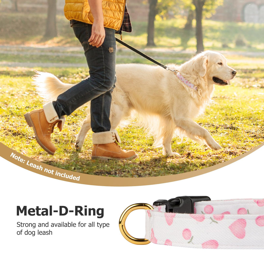 Cotton Dog Collar White and Pink Love Heart with Pendant F814967