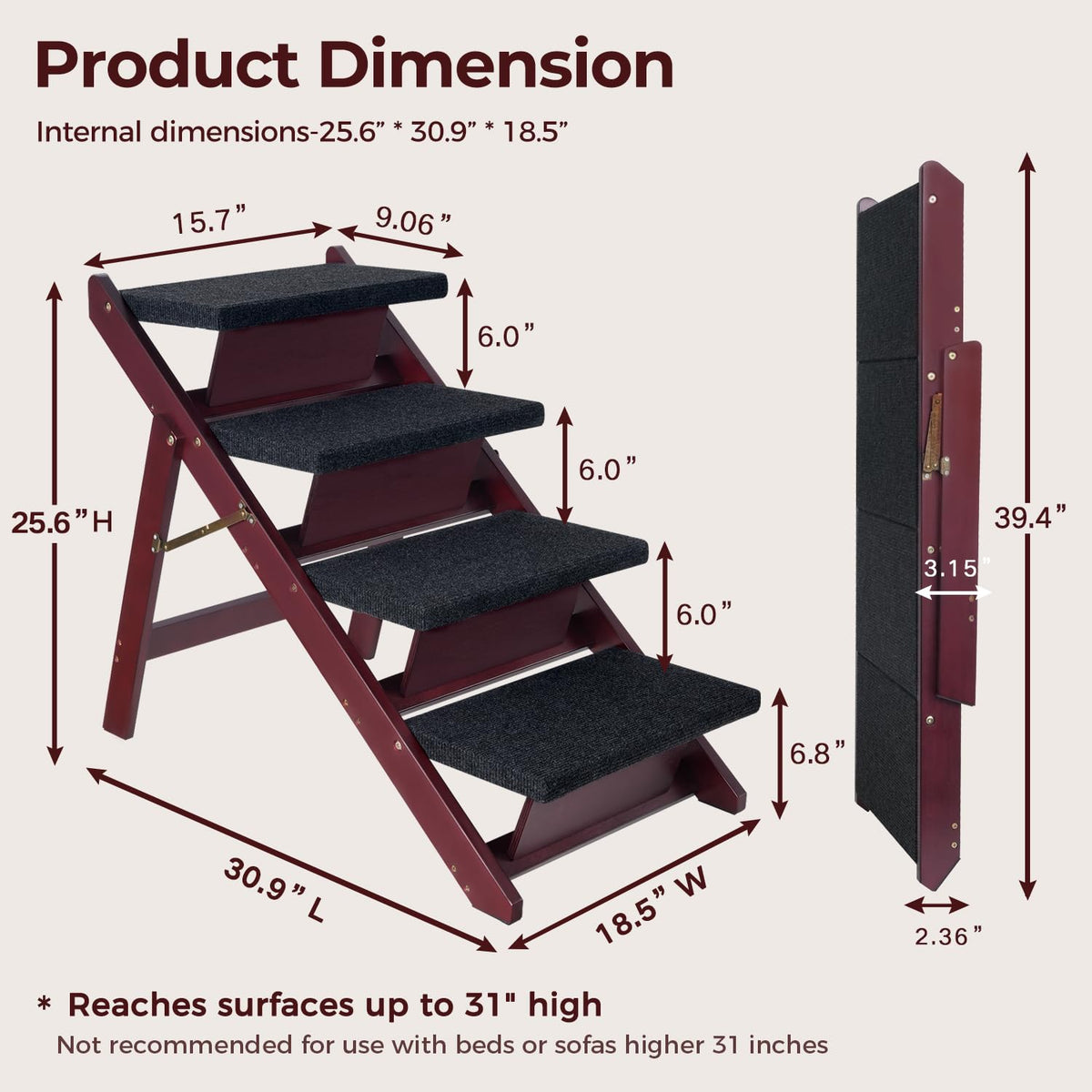 Foldable 4 Steps Wooden Dog Stairs N30190