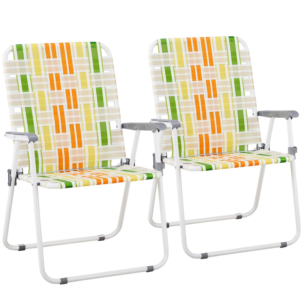 Yellow & Green Webbed Lawn Chairs Set of 2 J67140
