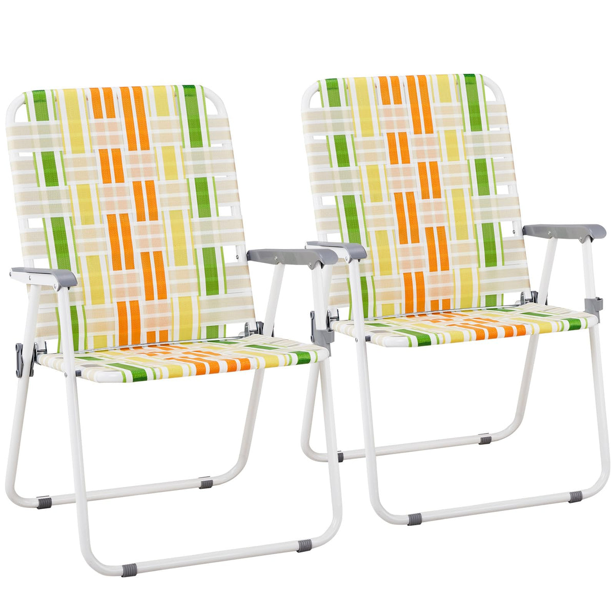 Yellow & Green Webbed Lawn Chairs Set of 2 J67140