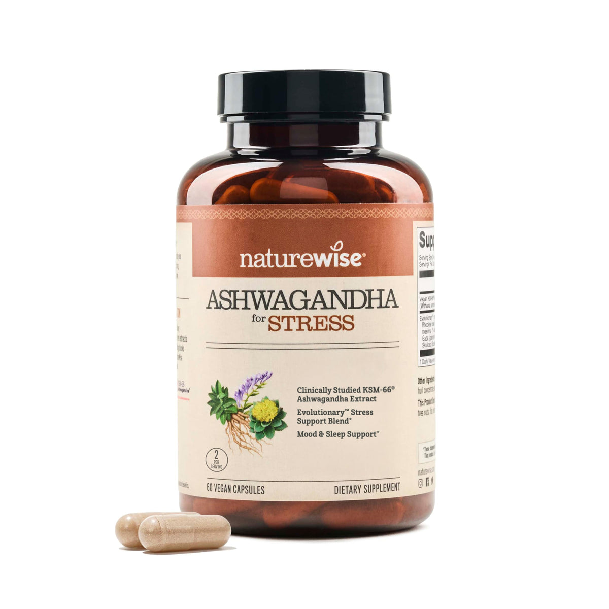 Ashwagandha with KSM-66 Extract GABA L-Theanine Rhodiola Rosea 60 Capsules P39202