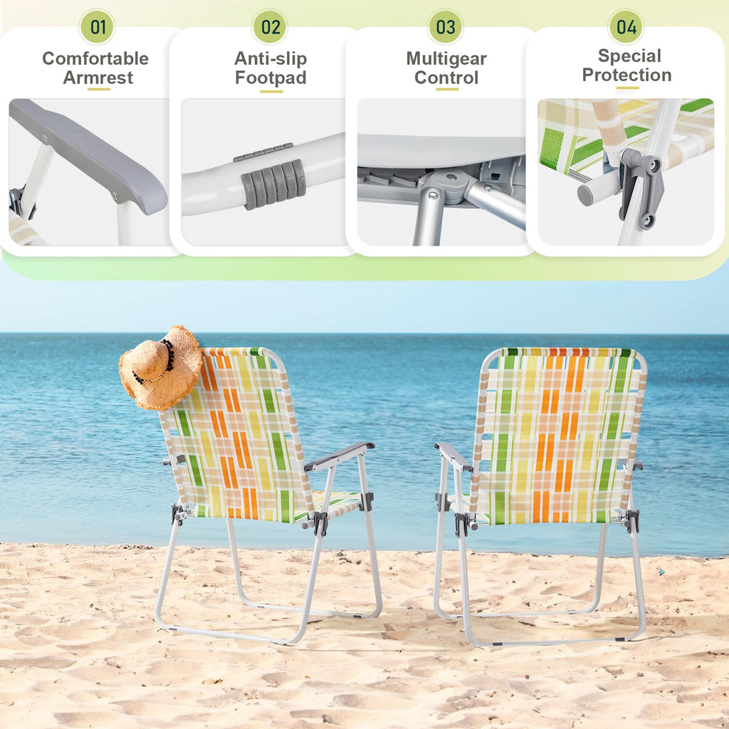 Yellow & Green Webbed Lawn Chairs Set of 2 J67140