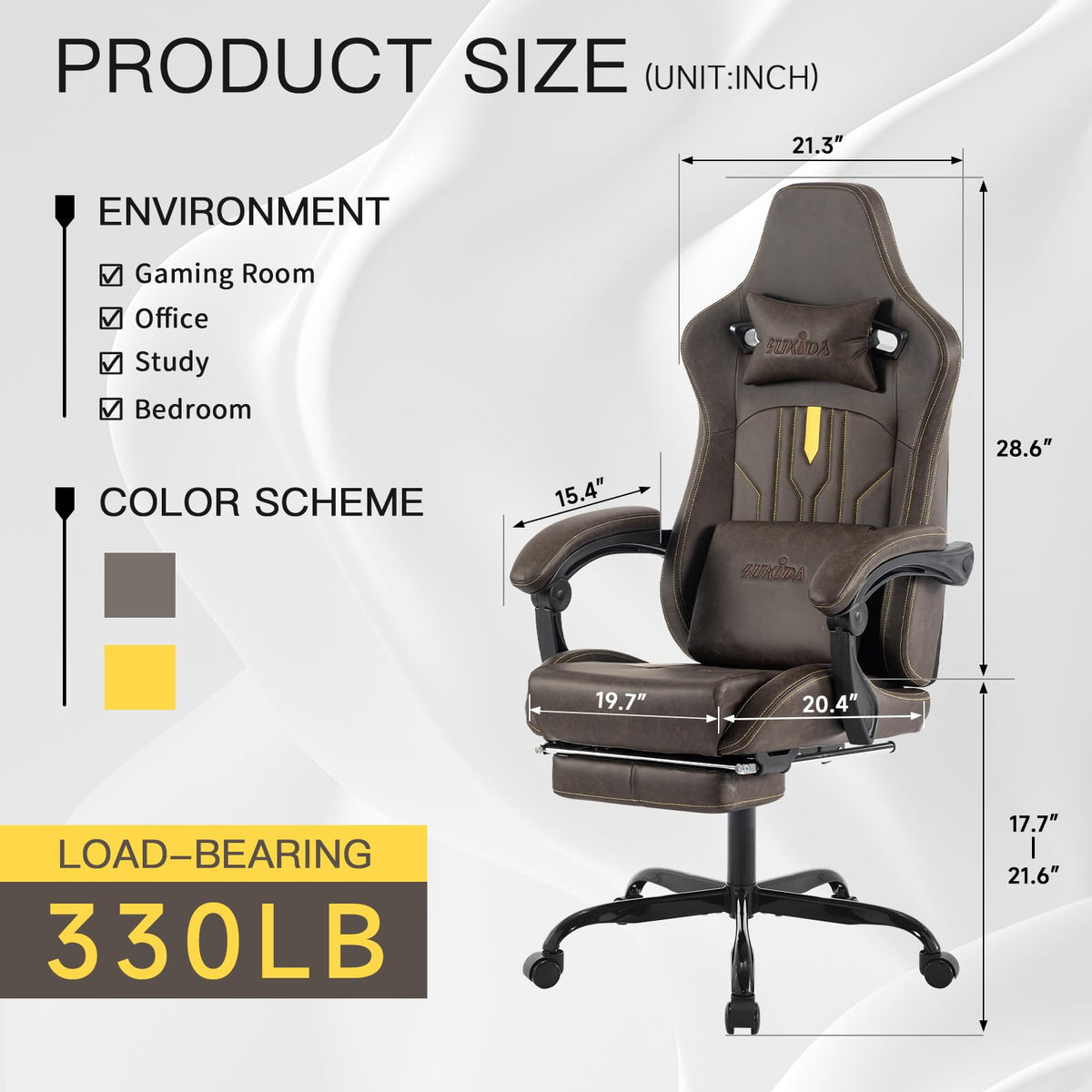 Brown Ergonomic Gaming Chair with Footrest and Massage Lumbar Cushion I159512