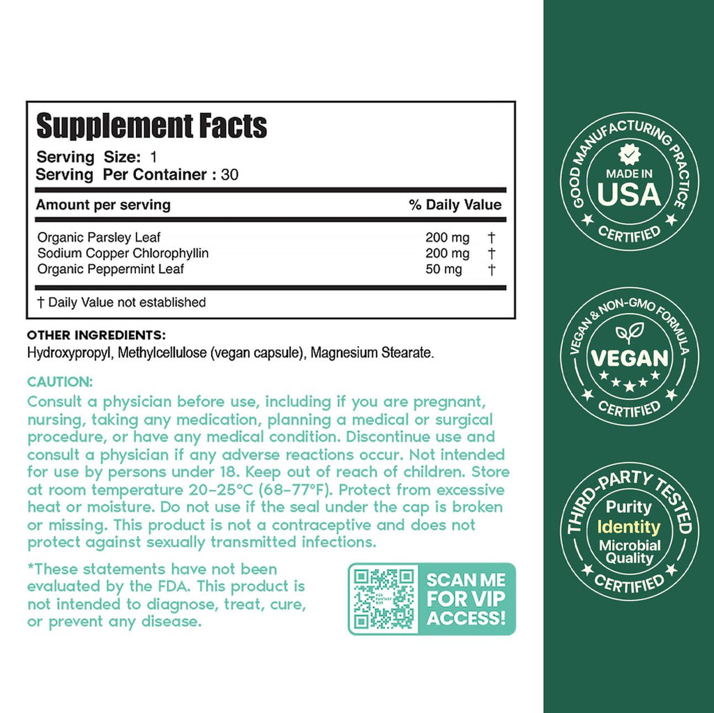 Chlorophyll Capsules 30 Capsules 200 mg J945