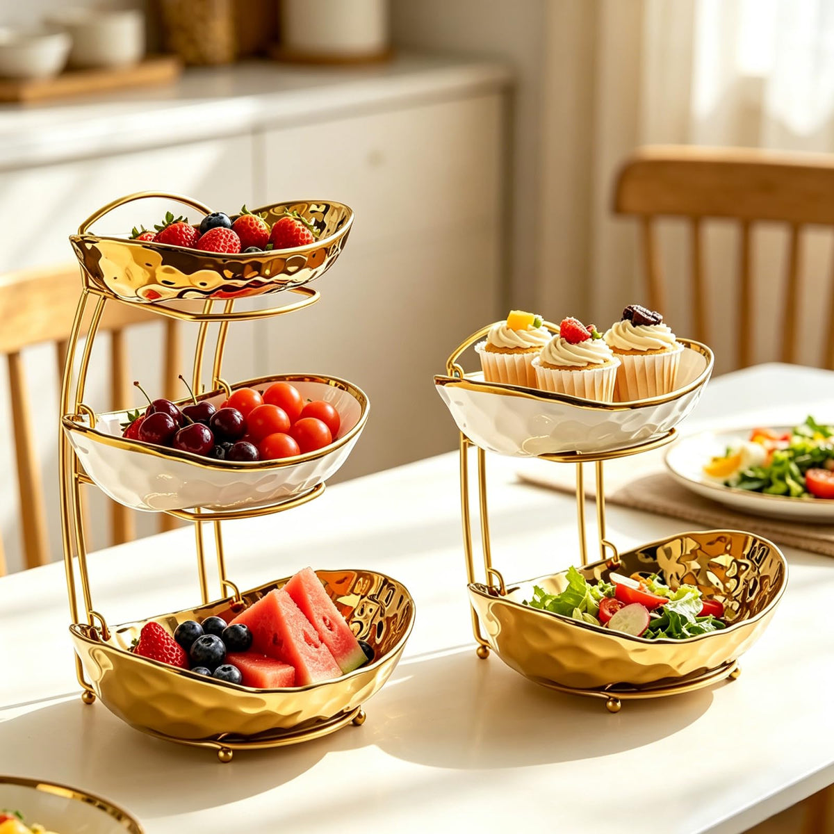 3 Tier Ceramic Fruit Bowl with Metal Stand Y63627