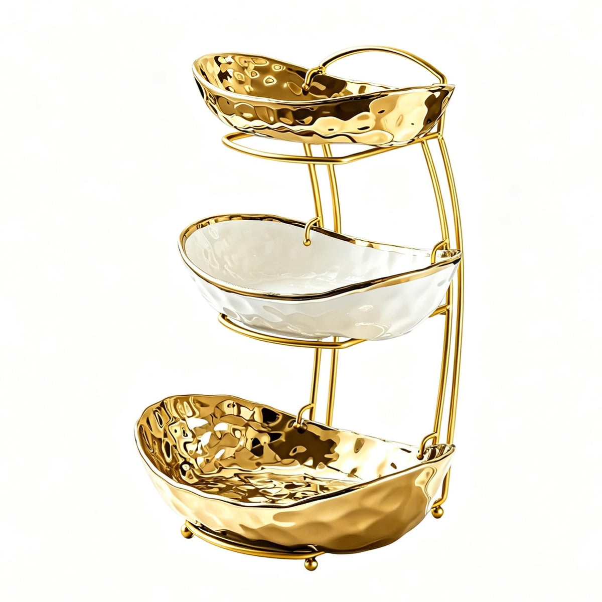 3 Tier Ceramic Fruit Bowl with Metal Stand Y63627