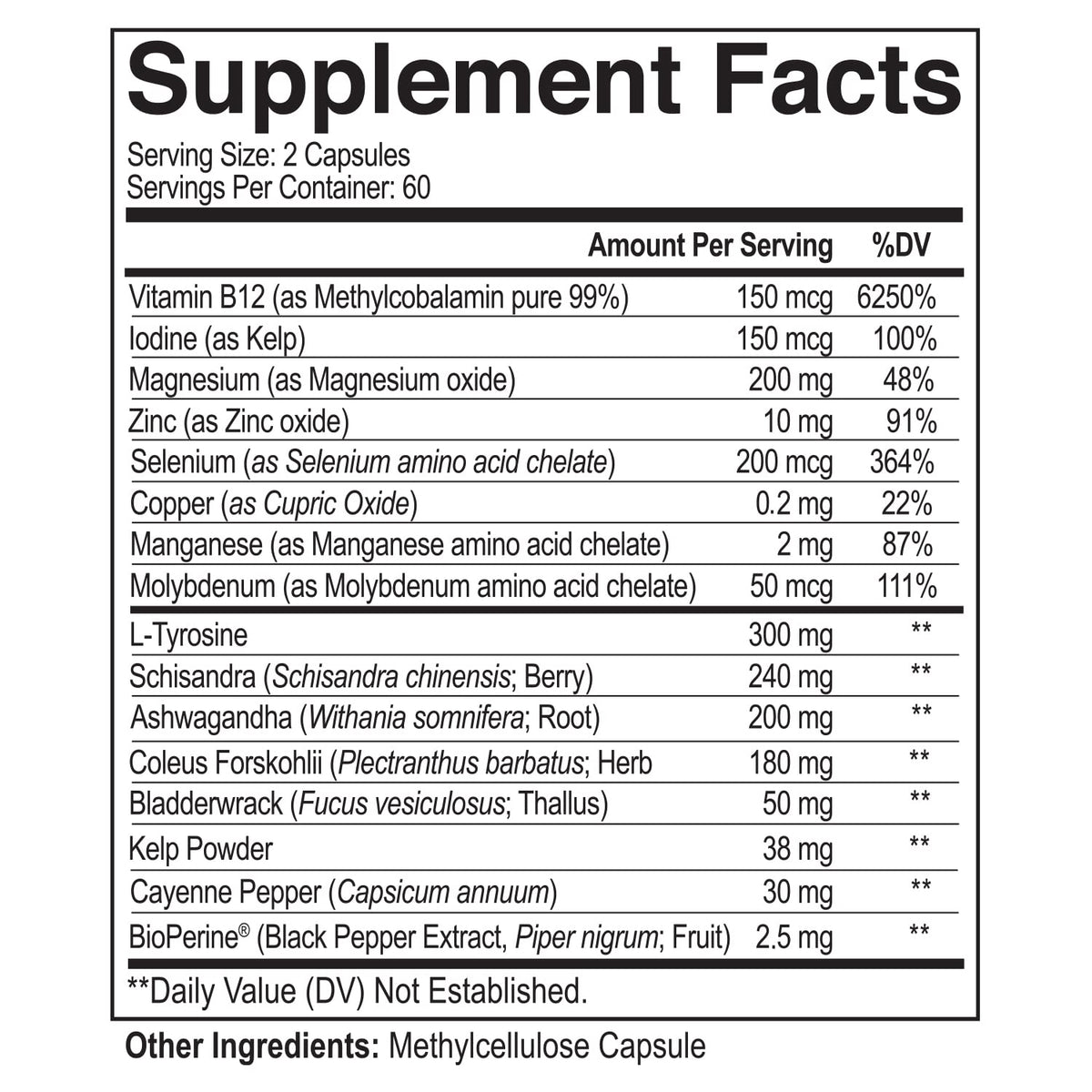 Thyroid Support Complex with Iodine, B12 & Ashwagandha, 120 Caps E680