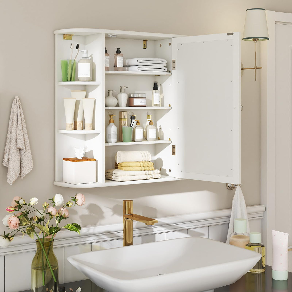 White Wall Mounted Medicine Cabinet with Mirror Z90814