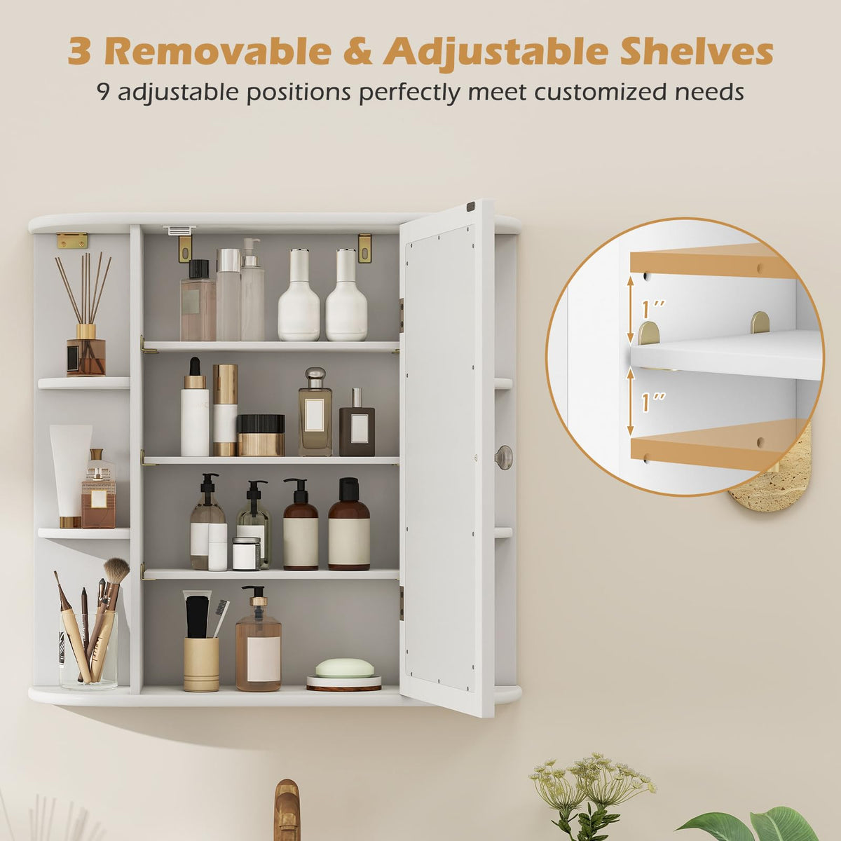 White Wall Mounted Medicine Cabinet with Mirror Z90814
