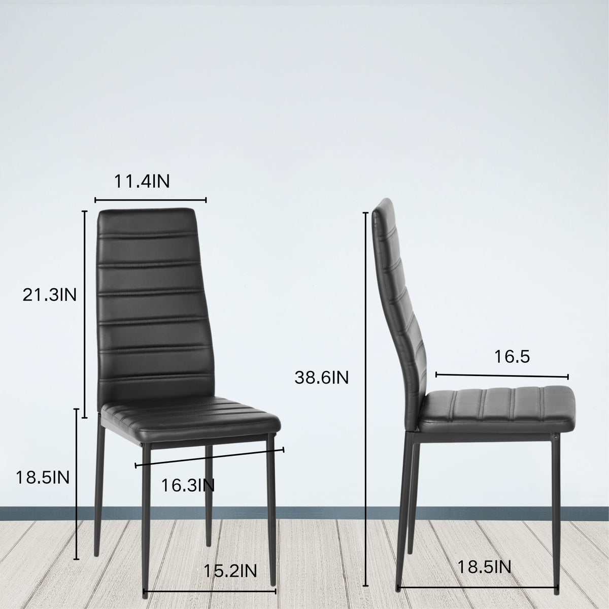 Black PU Dining Chairs Set of 4 Metal Legs I671095
