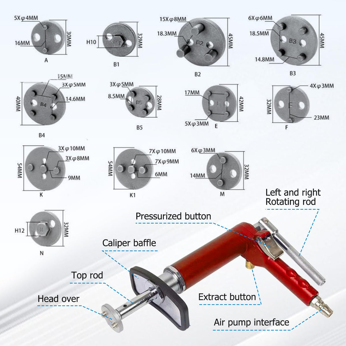 28-Piece Heavy Duty Pneumatic Brake Caliper Compression Tool Set with 23 Adapters J692117