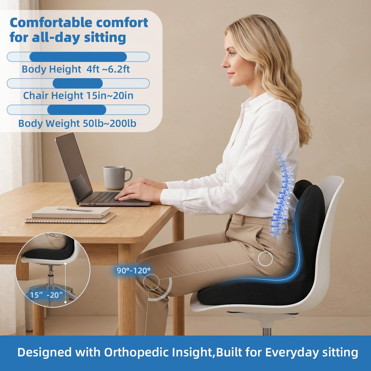Ergonomic Seat Cushion with Lumbar Support Pillow L548415