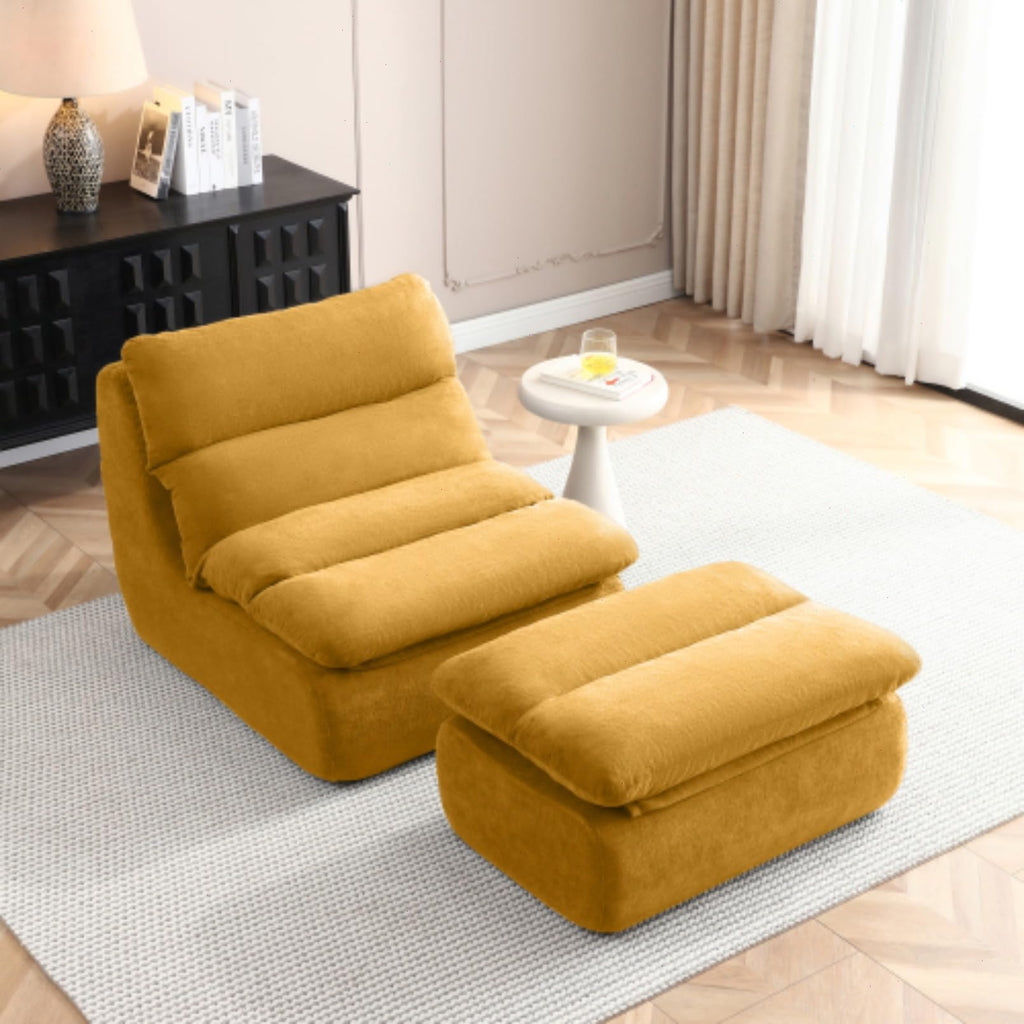 Yellow Memory Foam Bean Bag Chair with Ottoman Z50750