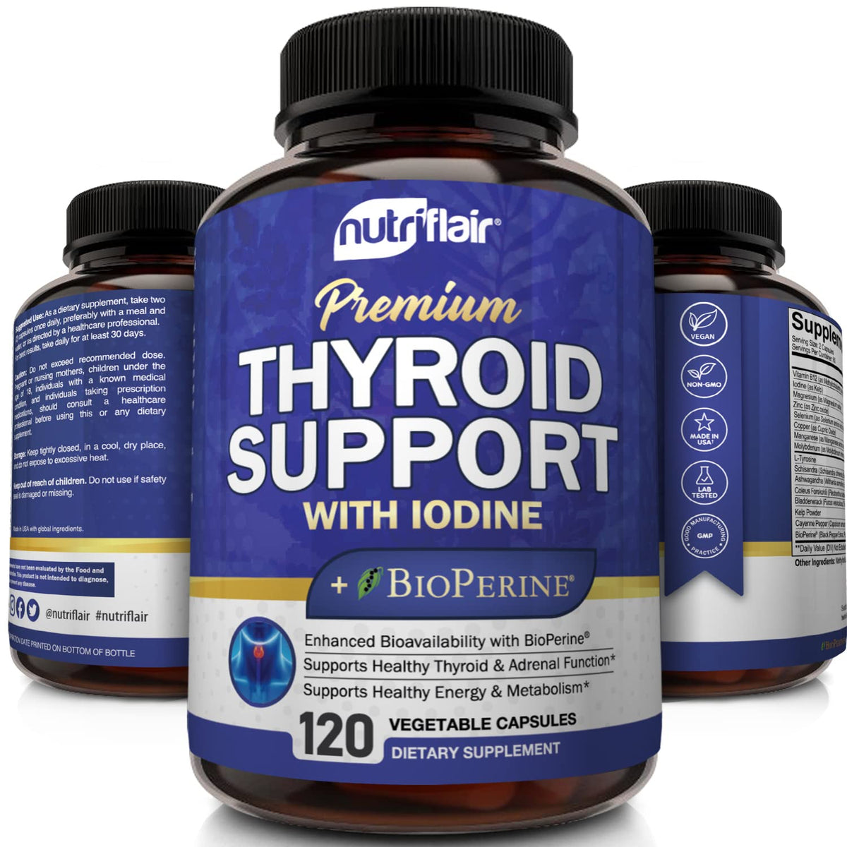 Thyroid Support Complex with Iodine, B12 & Ashwagandha, 120 Caps E680