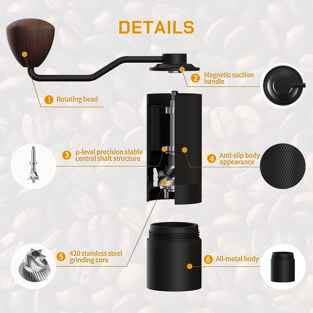 Manual Coffee Grinder 25g Stainless Steel Conical Burr Black X444