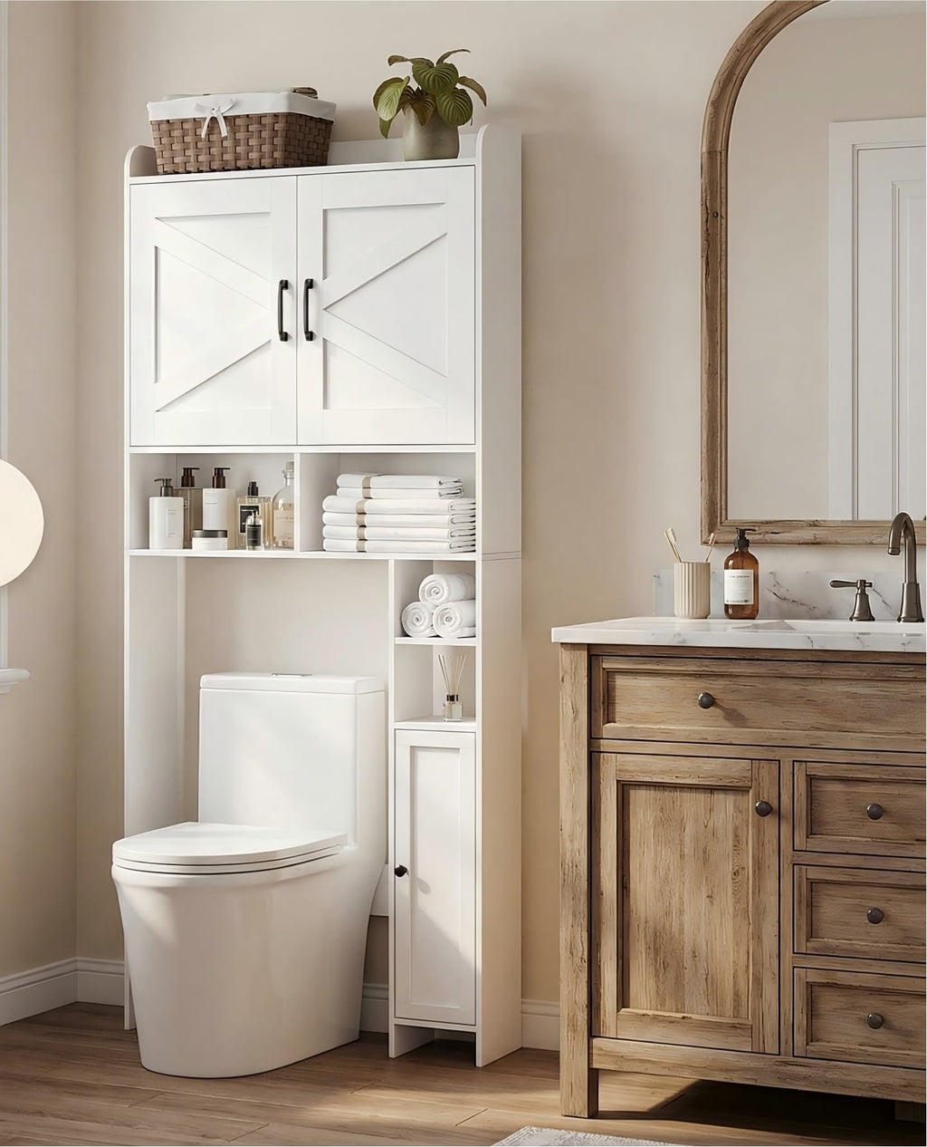 Wooden Over The Toilet Storage Cabinet with Barn Door T878