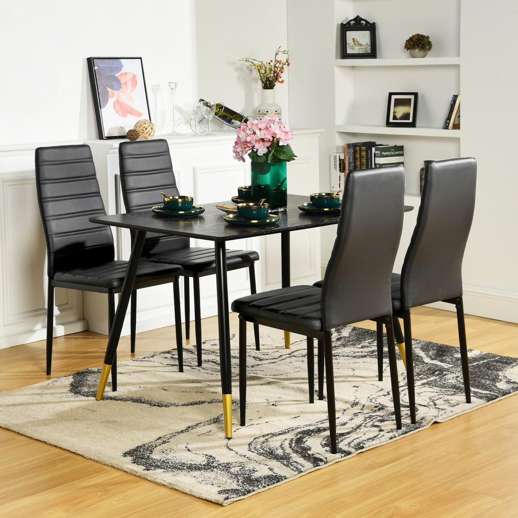 Black PU Dining Chairs Set of 4 Metal Legs I671095