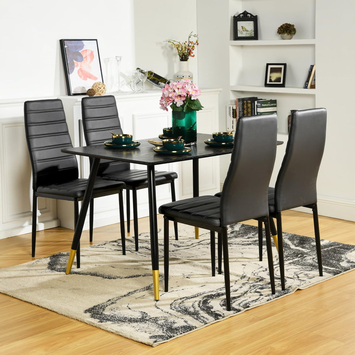 Black PU Dining Chairs Set of 4 Metal Legs I671095