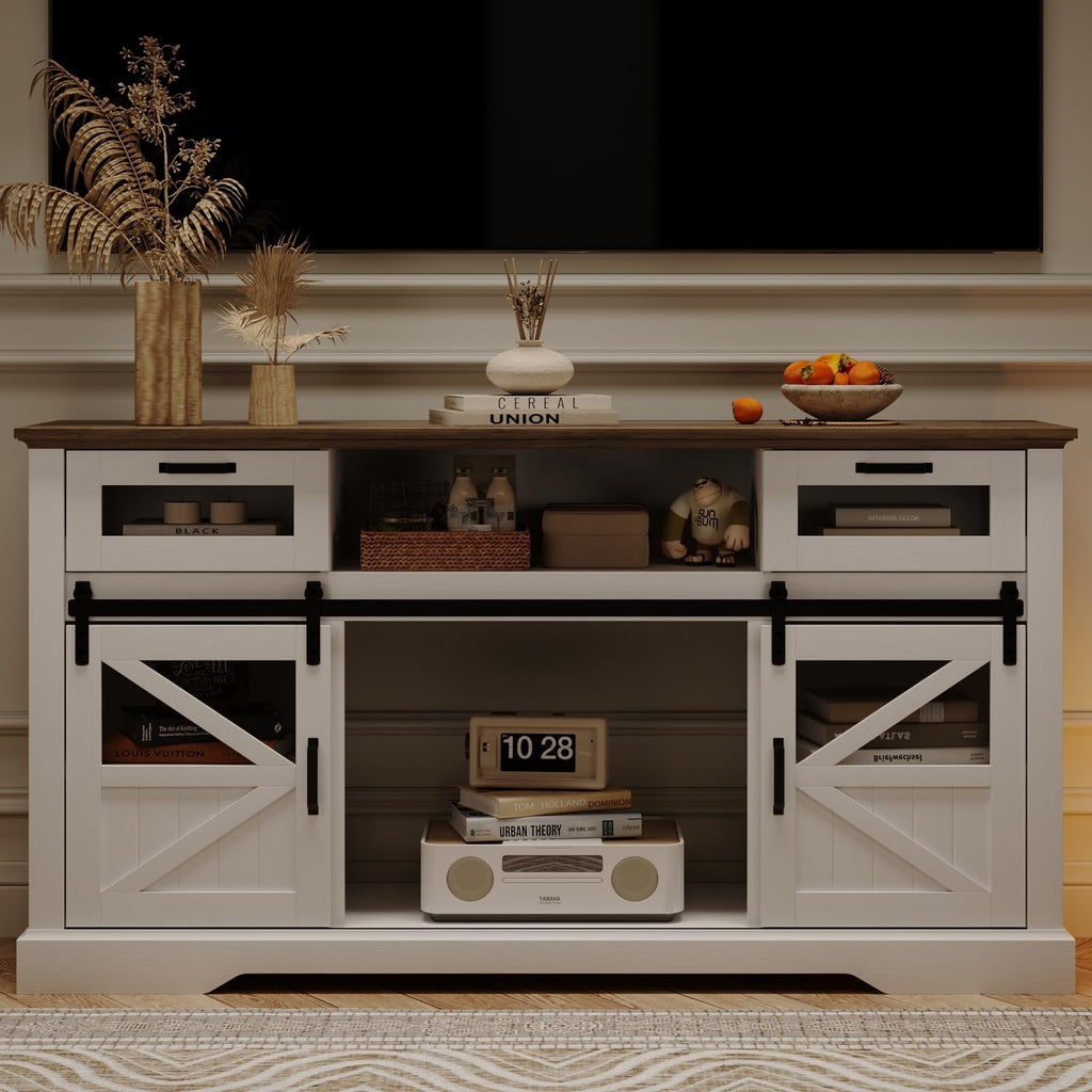 TV Stand with Storage Cabinet and Sliding Barn Doors G9217