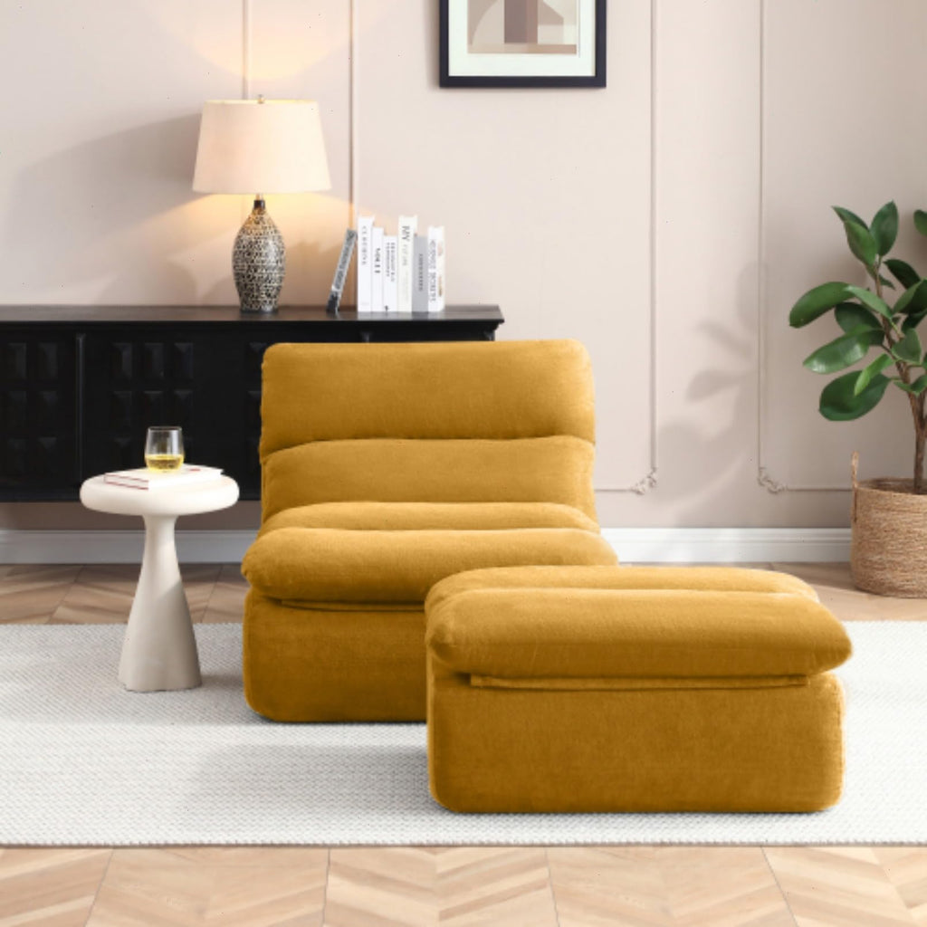 Yellow Memory Foam Bean Bag Chair with Ottoman Z50750