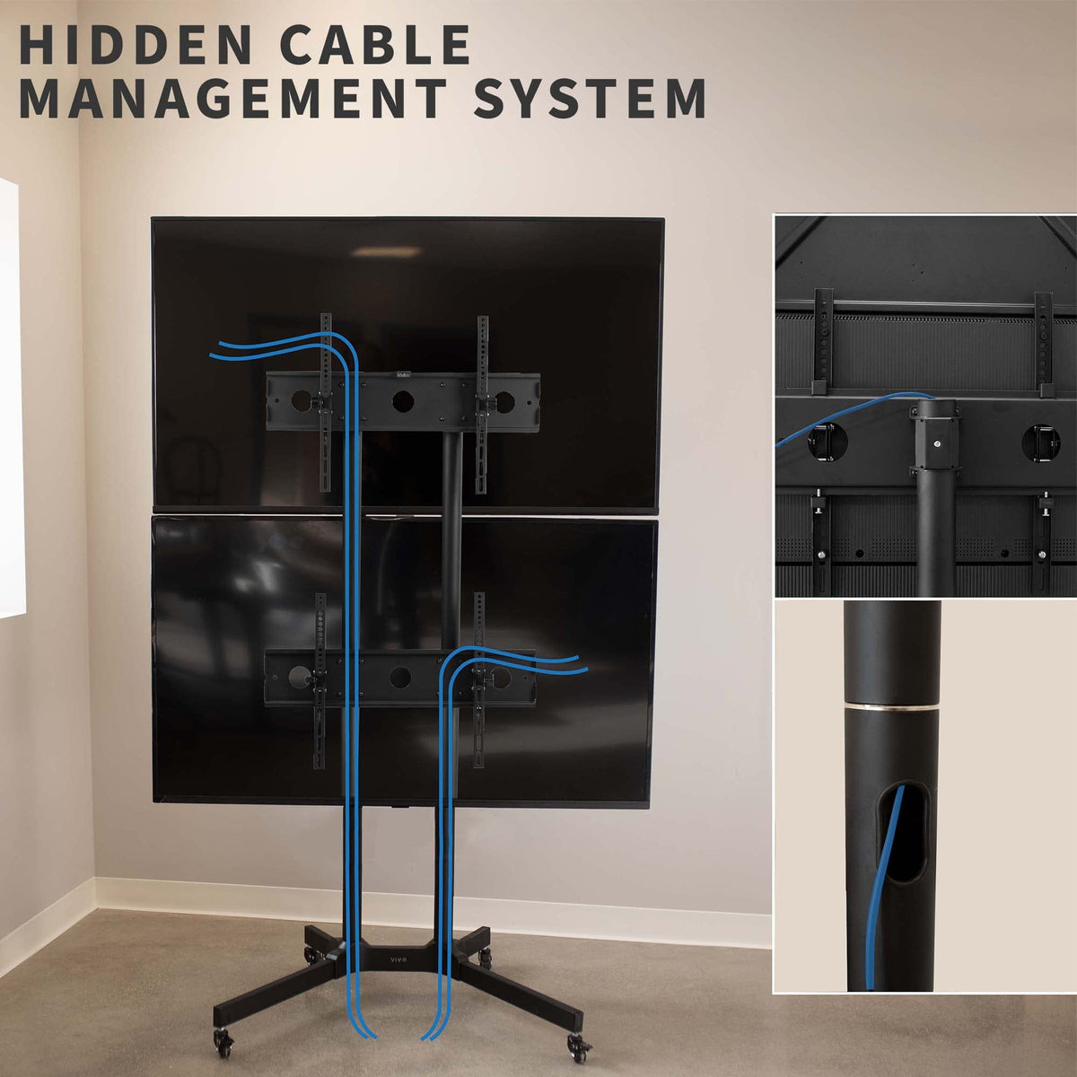 Mobile TV Cart for 32 to 65 inch Dual Screens, Rolling Stand with Locking Wheels, Black F77240