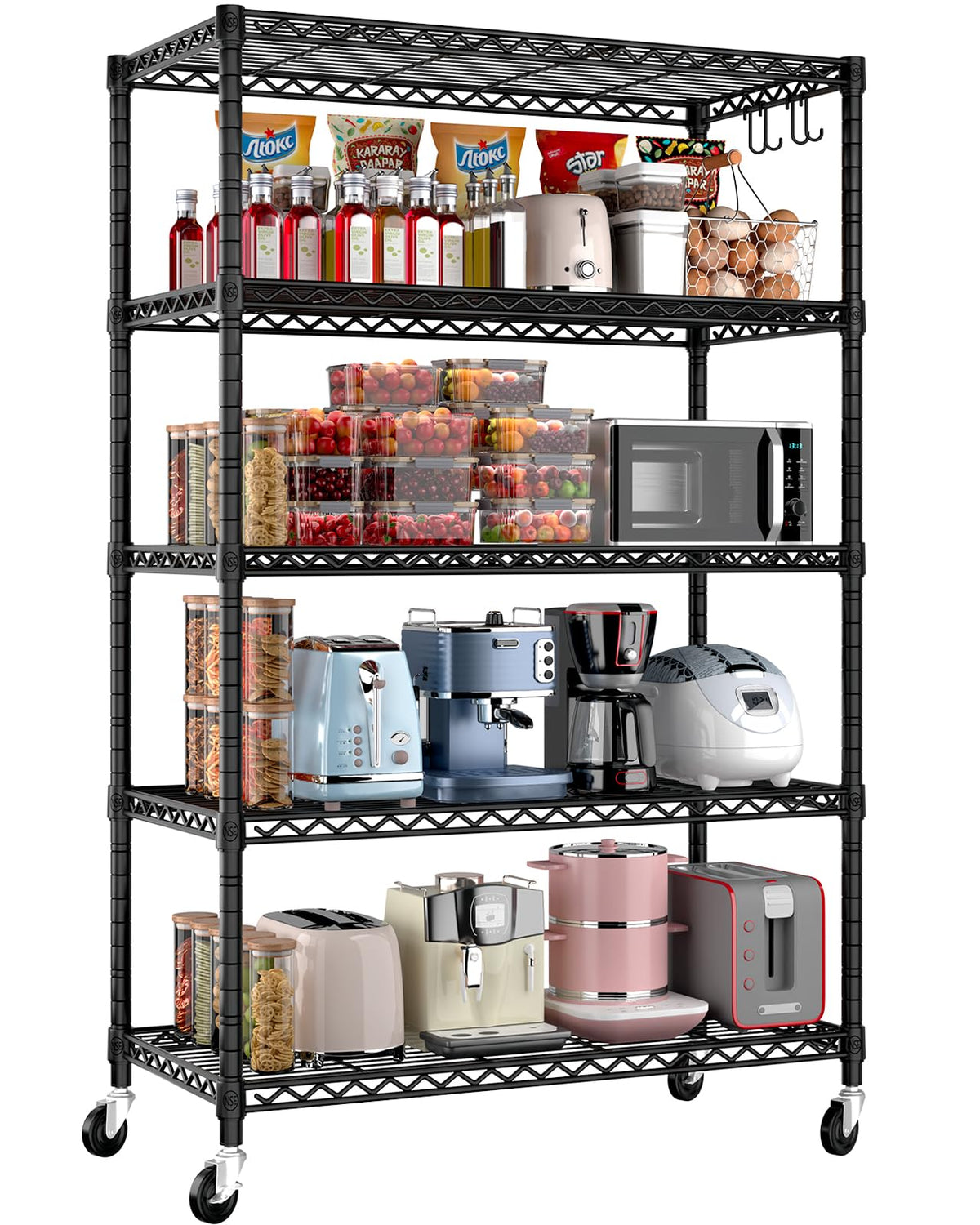 36"W x 16"D x 79"H 5-tier Metal Wire Shelving with Wheels K52178