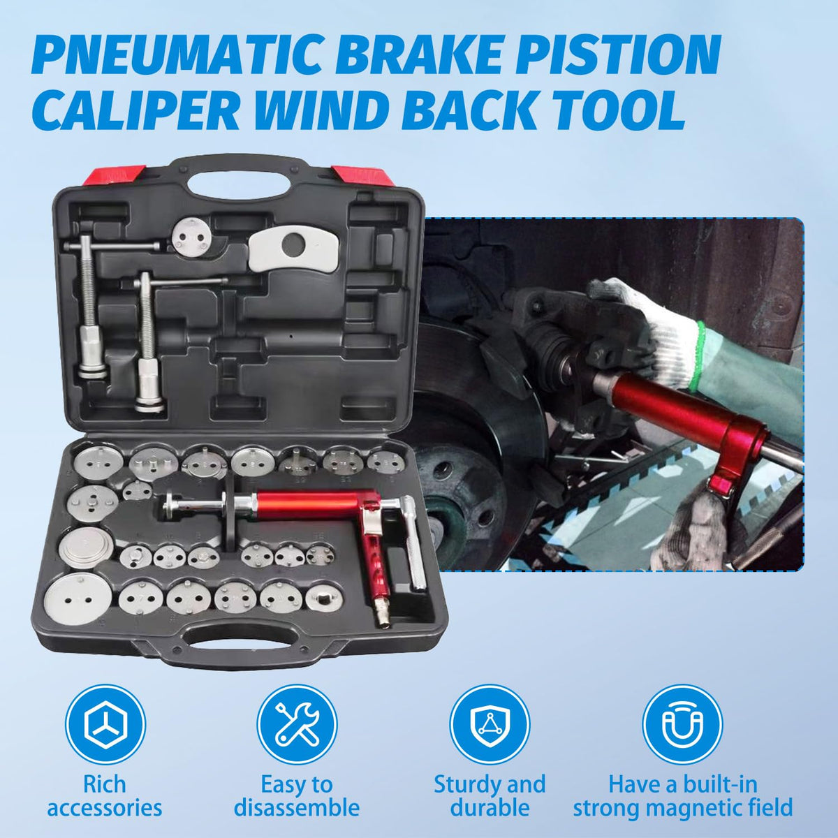 28-Piece Heavy Duty Pneumatic Brake Caliper Compression Tool Set with 23 Adapters J692117