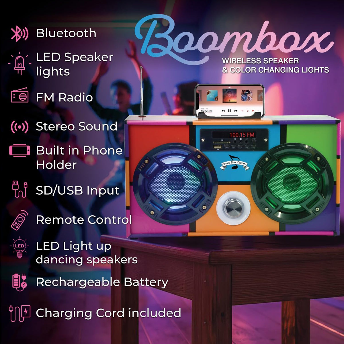 Bluetooth Speaker with FM Radio & LED Lights I5525