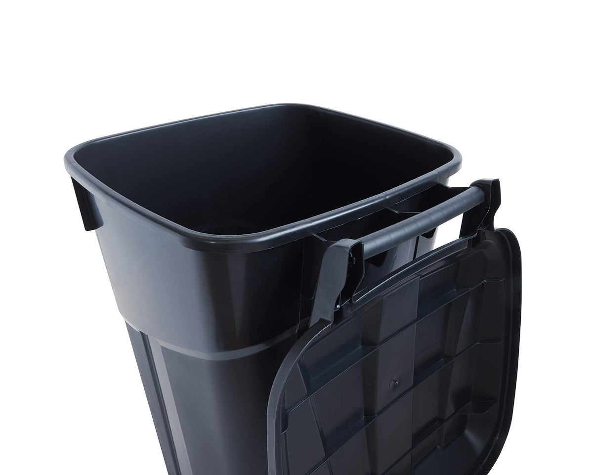 32 Gallon Black Wheeled Outdoor Garbage Can with Snap Lock Lid, 2 Pack H8481